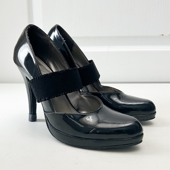 Sam & Libby Mary Jane Platform Heels Black Patent Faux Leather Size 8 - Picture 3 of 15